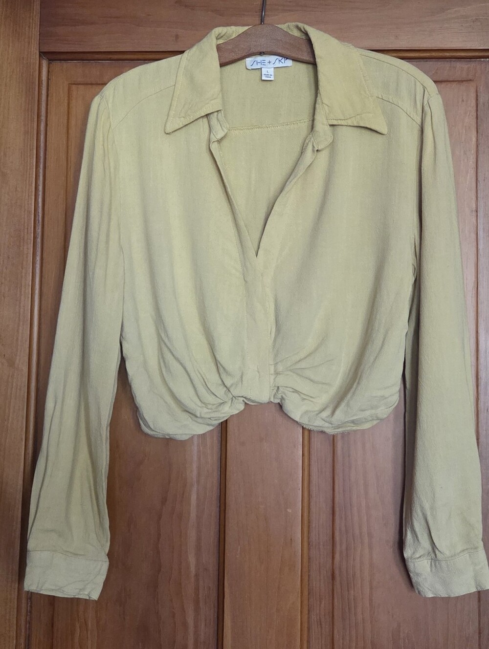 She + Sky Yellow Cropped Twist-Front Blouse